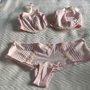 Marks & Spencer Pink Lace Trim Bra and Panty Set